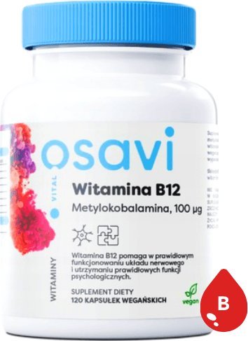 Osavi Osavi Witamina B12, Metylokobalamina - 100mcg - 120 kapsułek