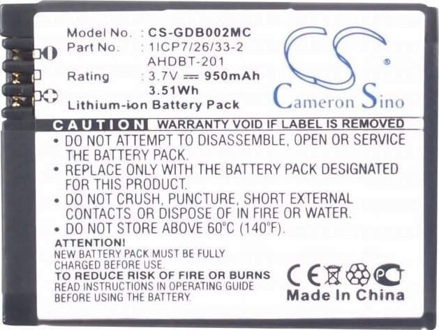 Cameron Sino Akumulator typu AHDBT-301 / AHDBT-302 / AHDBT-201 do GoPro HERO 3 / 3+ / CS-GDB002MC