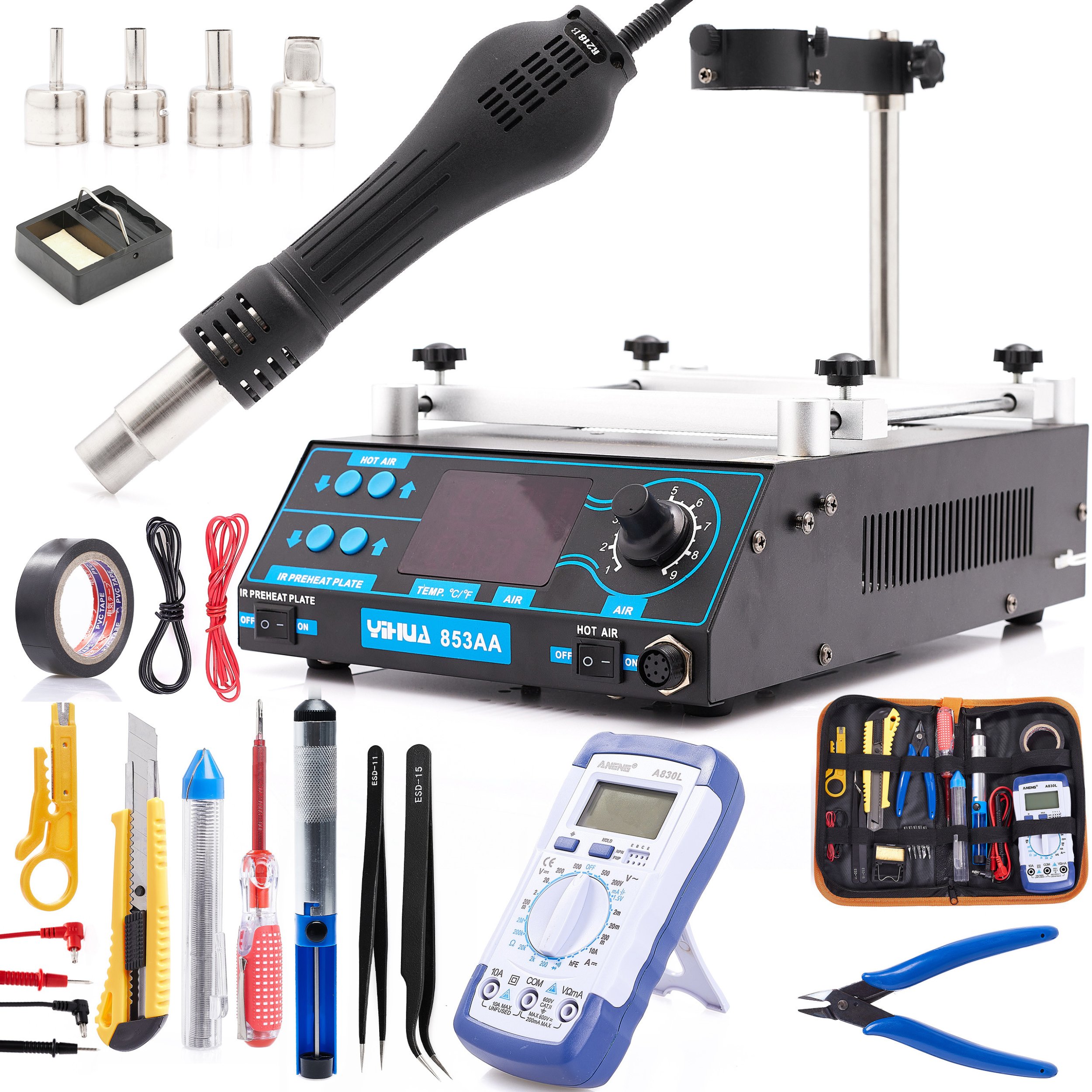 Stacja Lutownicza Podgrzewacz Techrebal 853AA 1200W Zestaw Akcesoria Yihua