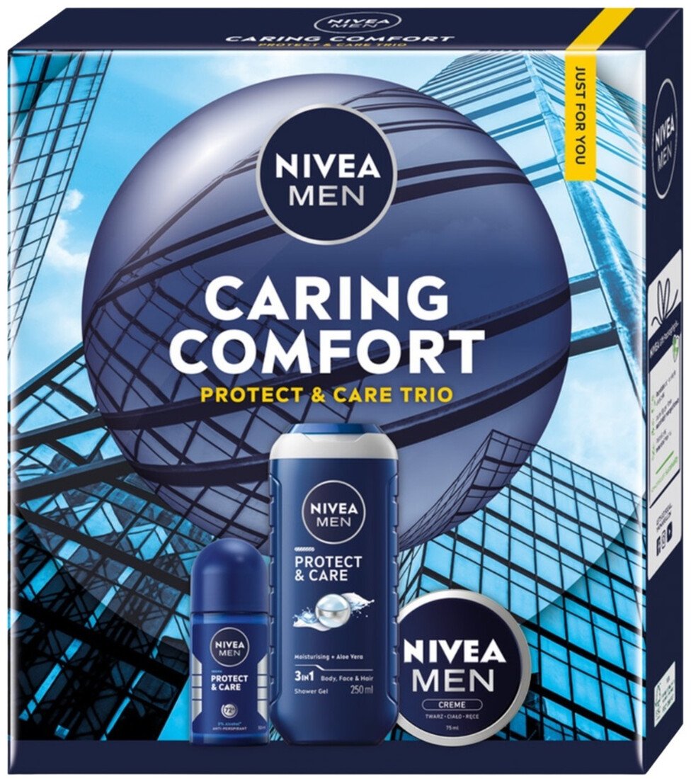 Nivea Men Caring Comfort Zestaw żel pod prysznic 3w1 250ml + antyperspirant roll-on 50ml + krem uniwersalny 100ml
