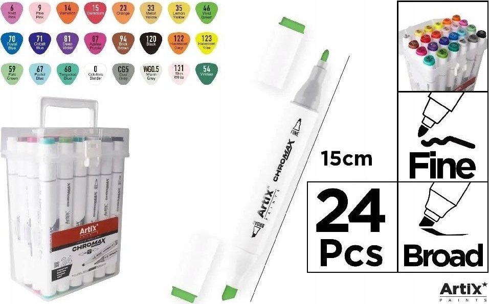 Markery dwustronne alkoholowe ARTIX 24 kolory MP