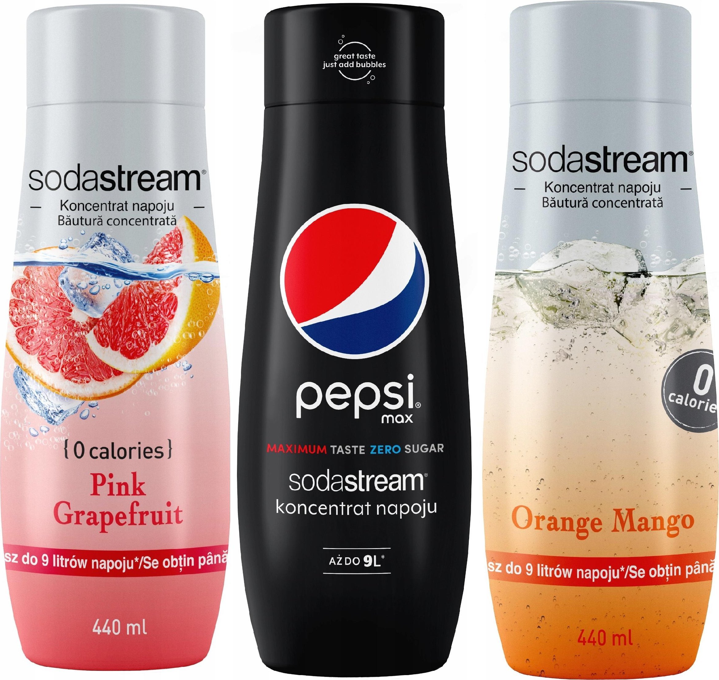 Zestaw 3 koncentratów SodaStream Pepsi MAX+Grapefruit+Orange-Mango