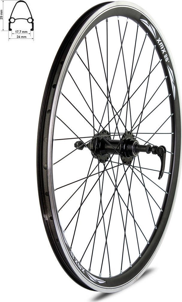 XMX Koło tylne 26" piasta XMX-A208QR łożyska maszynowe pod hamulec tarczowy na wolnobieg nakręcany obręcz stożek, szprychy czarne Uniwersalny