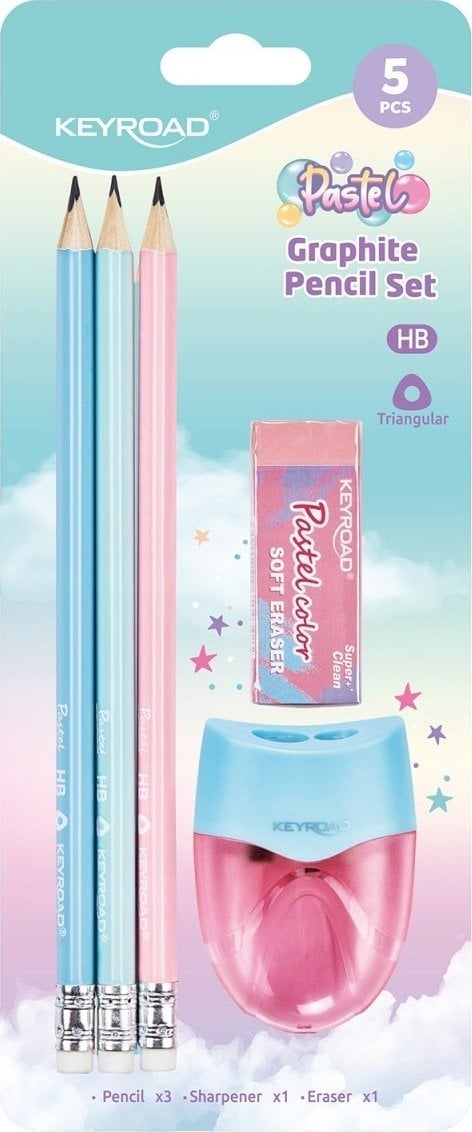 Keyroad Zestaw szkolny KEYROAD, Pastel, 5 elementów, blister, mix kolorów