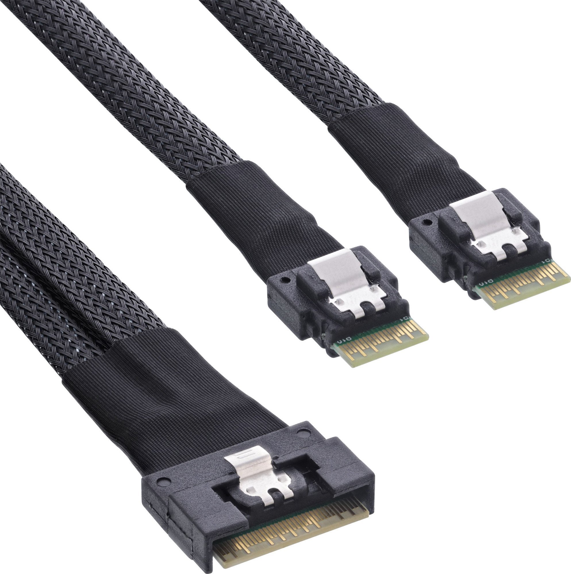 InLine InLine® Slim SAS cable, SFF-8654 8i to 2x SFF-8654 4i, 0.75m