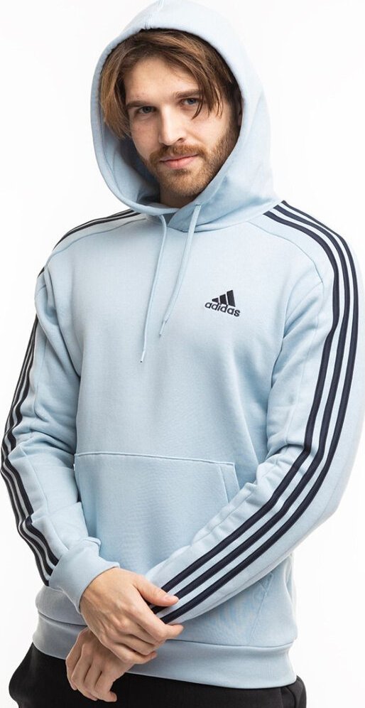 Adidas Bluza męska adidas Essentials Fleece 3-Stripes Hoodie błękitna IS0004 L