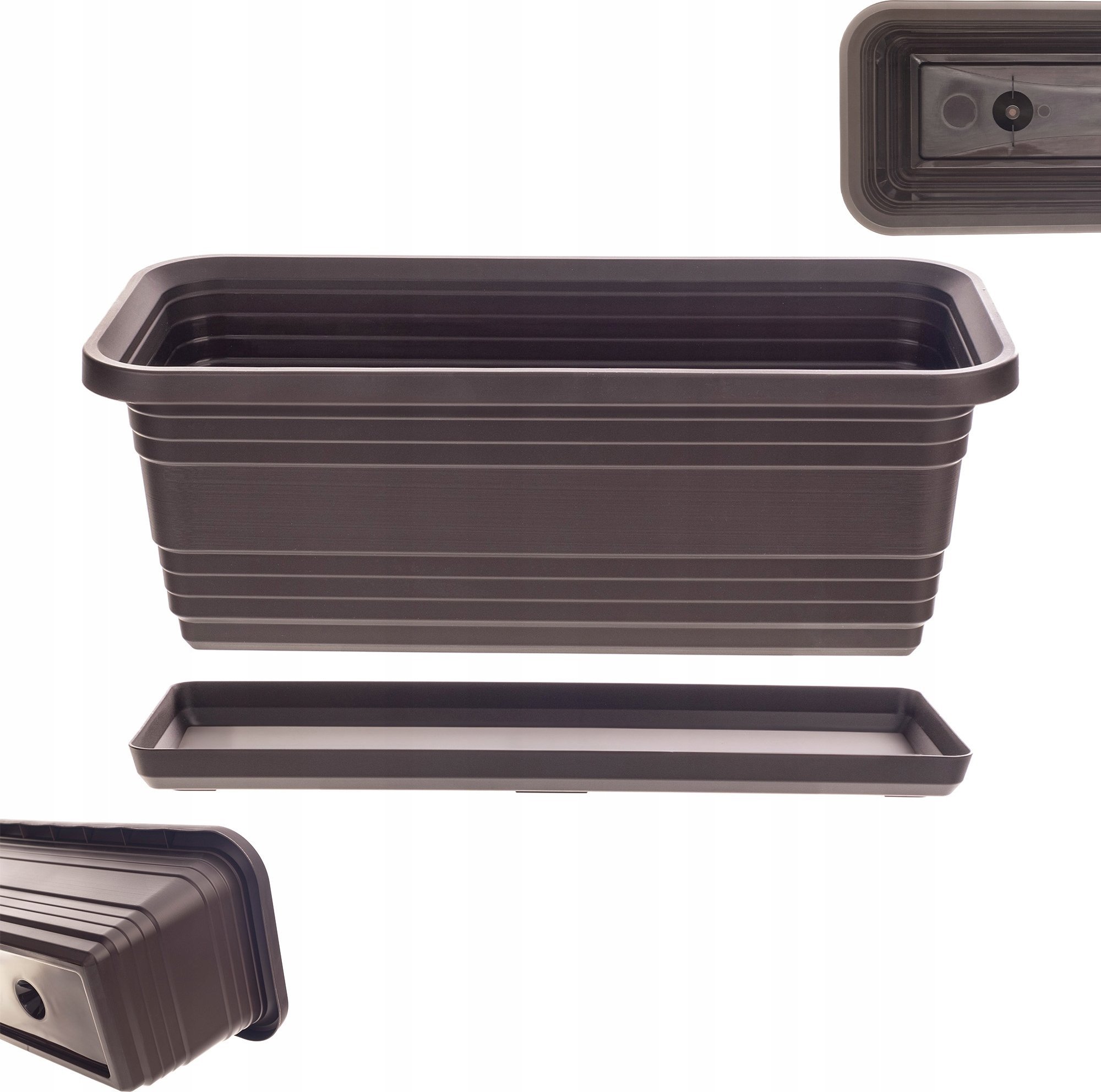 KADAX Doniczka Balkonowa Skrzynka Donica Na Kwiaty 40cm + Podstawka mokka