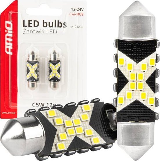 Żarówki LED CANBUS Festoon C5W 12SMD 2016 36mm White 12V 24V AMIO-04236