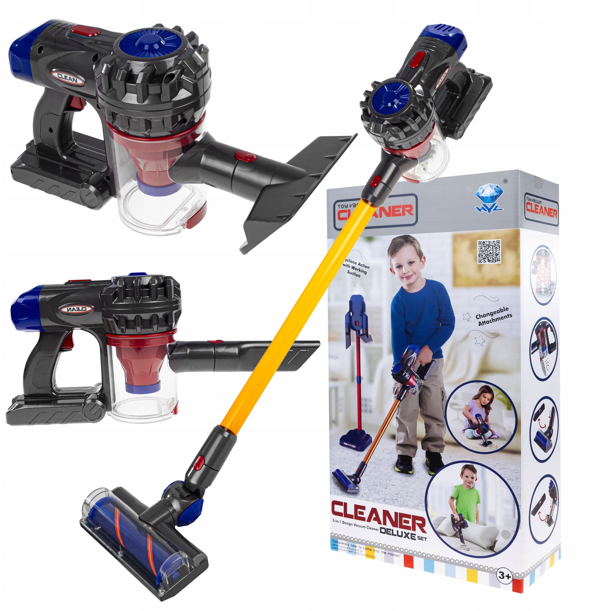 Odkurzacz Pionowy Dla Dzieci Dźwięk Duży Zestaw Do Sprzątania Kulki 3W1