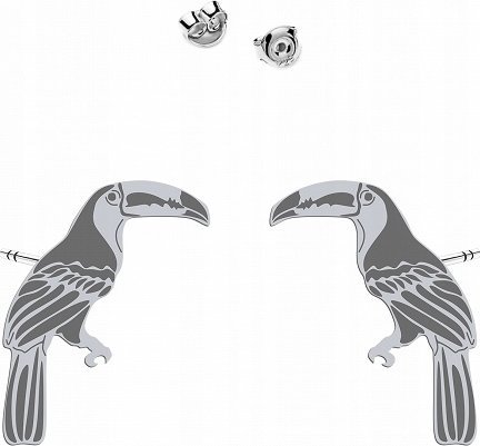 Radziszewska Jewellery Kolczyki Srebrne z Tukanem Wkrętki 925 Prezent Biżuteria DEDYKACJA GRATIS
