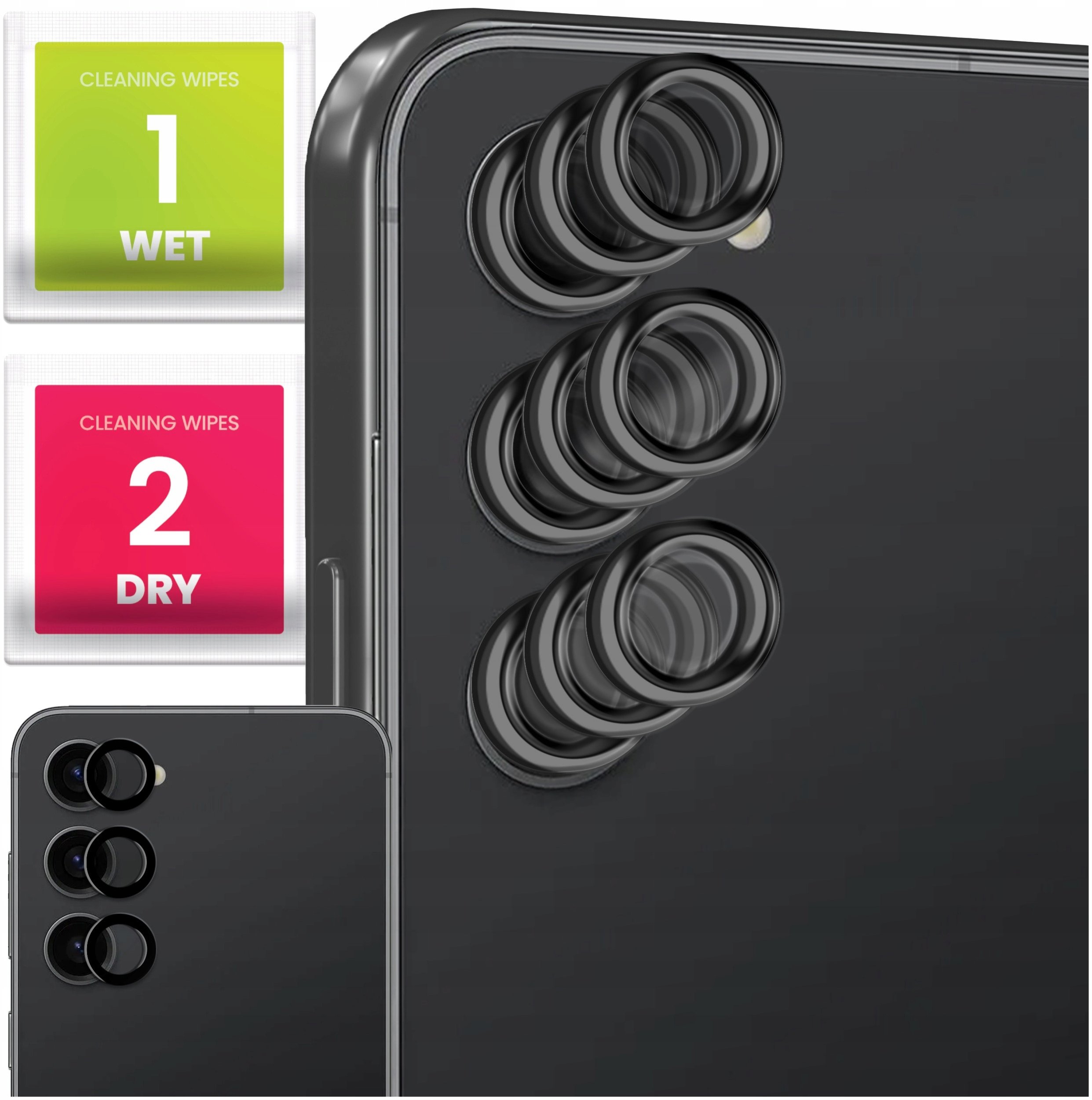 9x Szkło Na Aparat Do Samsung Galaxy S23 / S23 Plus (Na Obiektywy, Czarne)