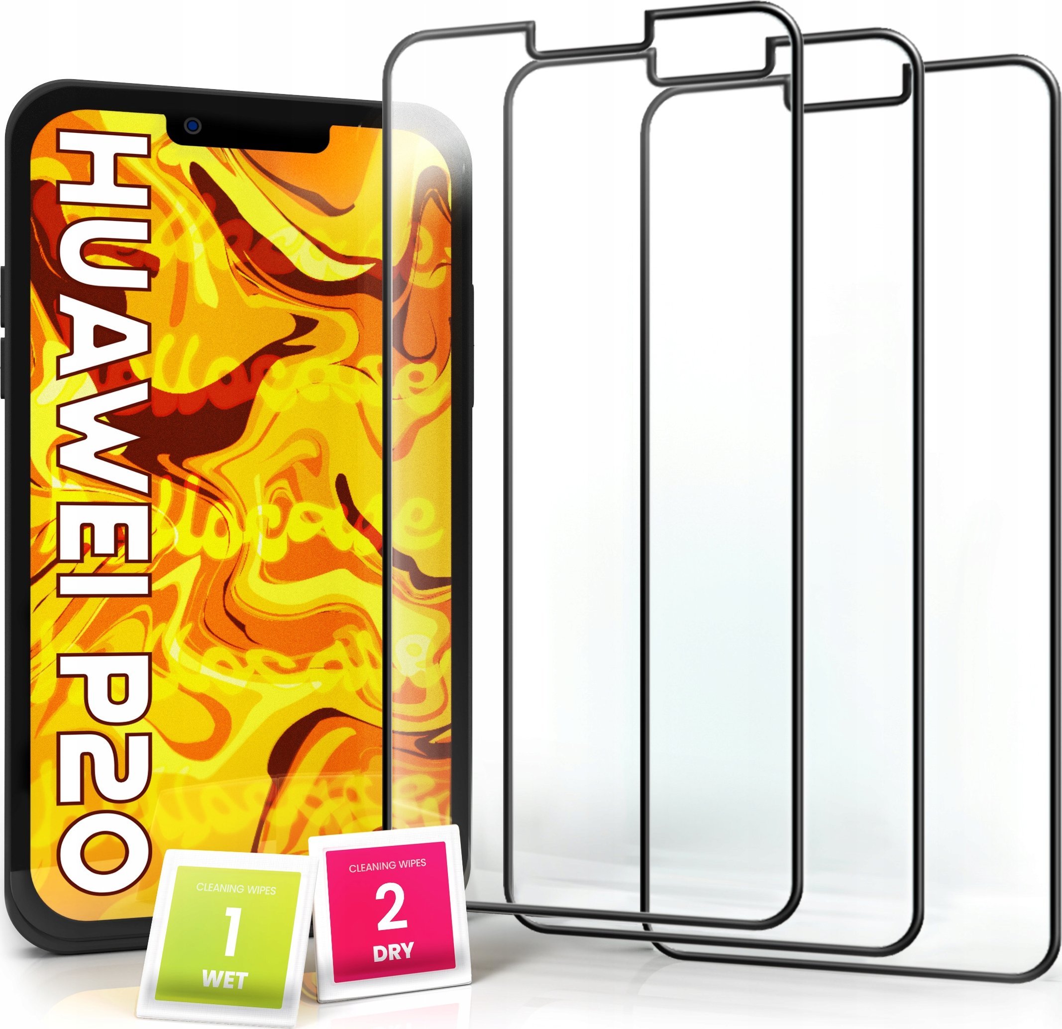 Hello Case 3-pak SZKŁO HARTOWANE DO Huawei P20 na cały ekran 9H ochronne 5D
