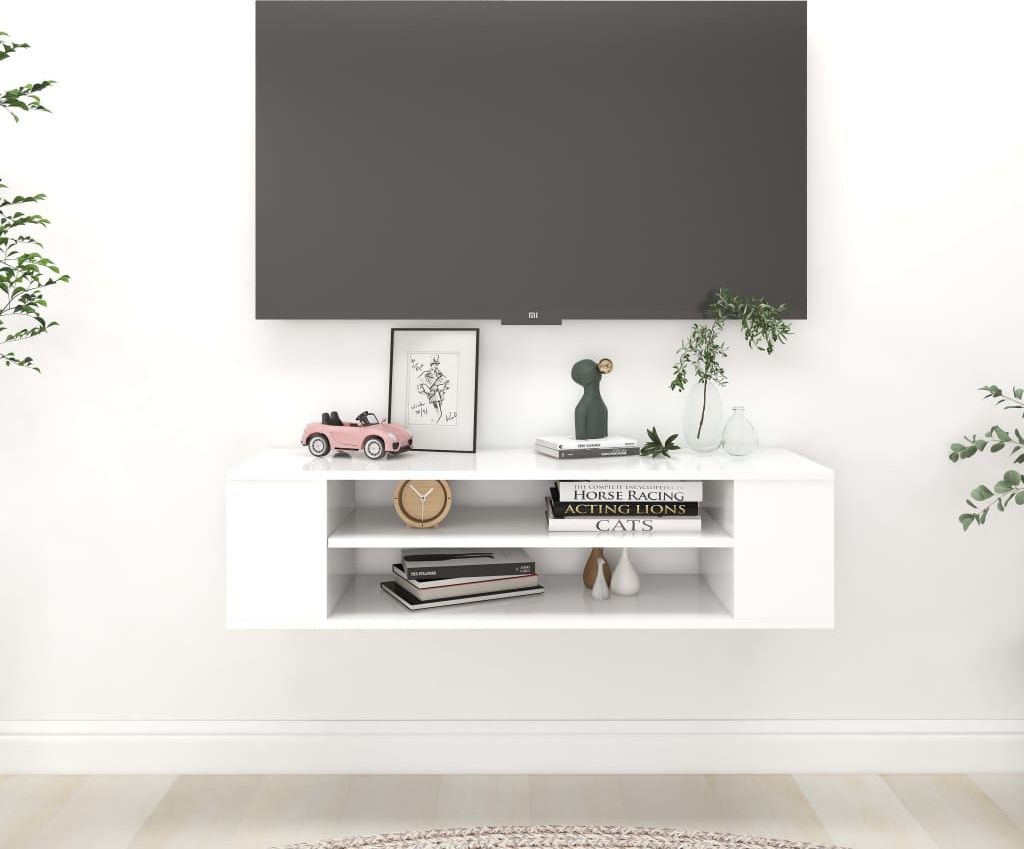 vidaXL Wisząca szafka TV, biała, 100x30x26,5 cm, płyta wiórowa