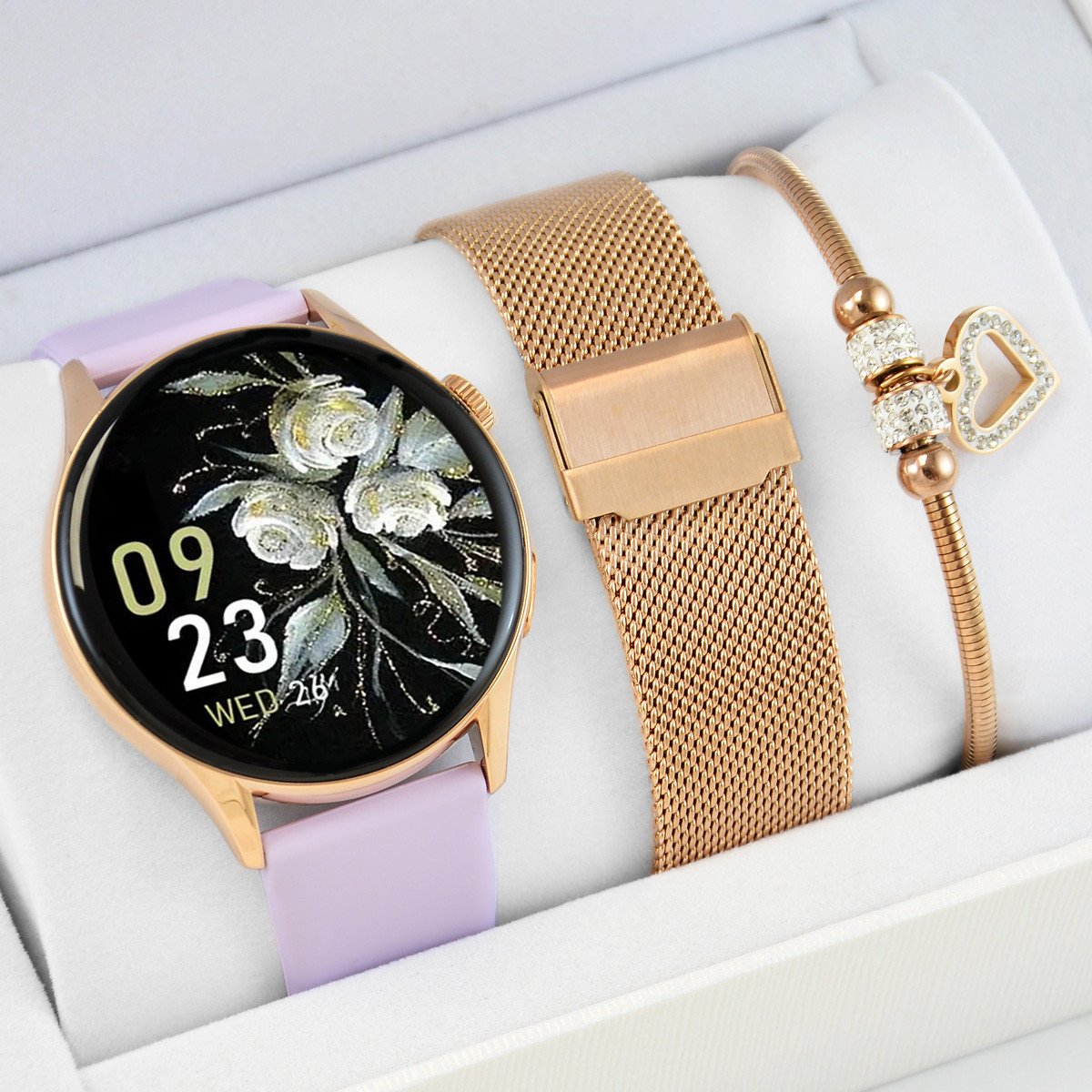 Zestaw damski zegarek SMARTWATCH GRAVITY GT11-7 RGD/RGD/PR + bransoletka