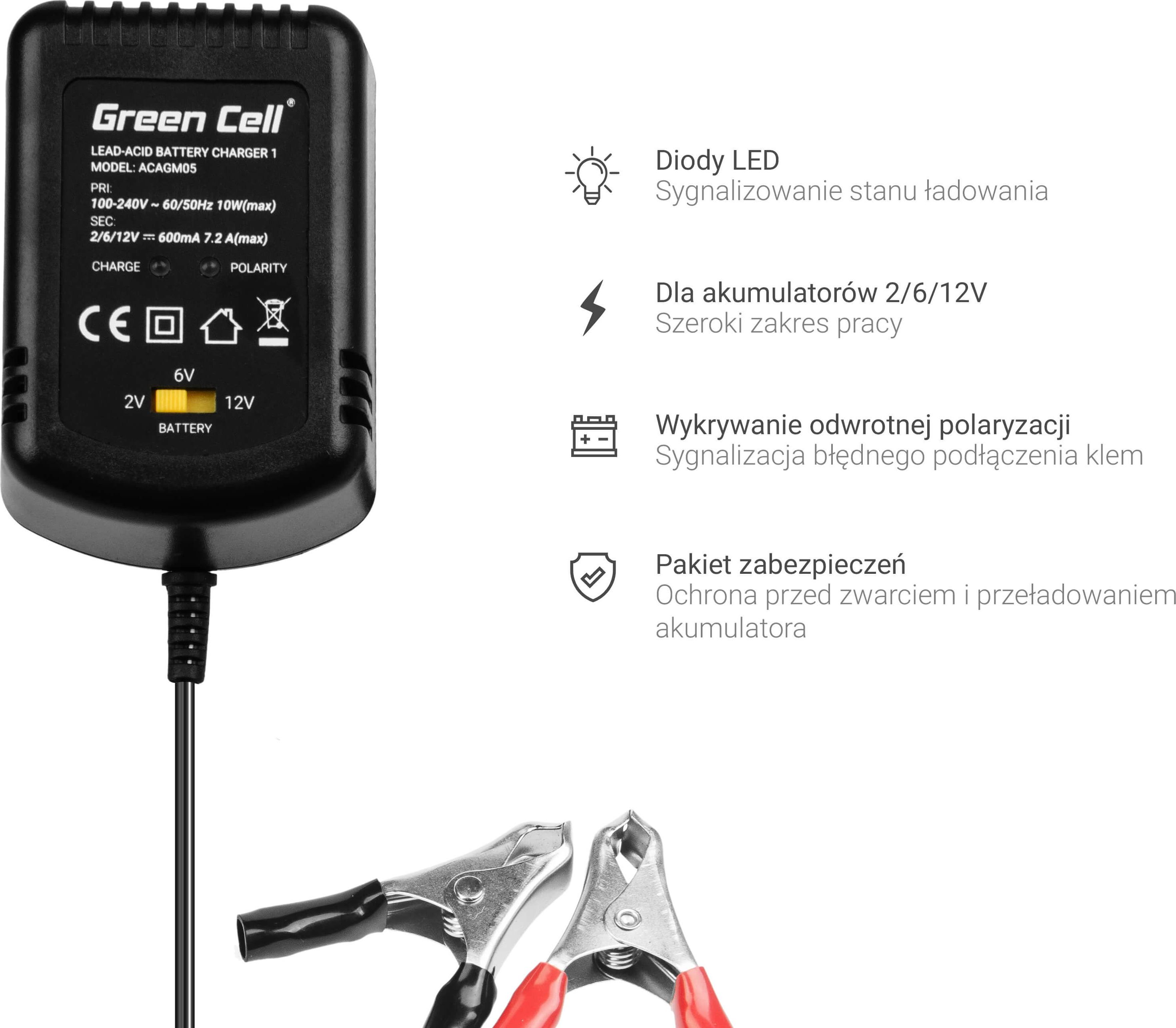 Green Cell Ładowarka, Prostownik Green Cell do akumulatorów 2V / 6V / 12V (0.6A)