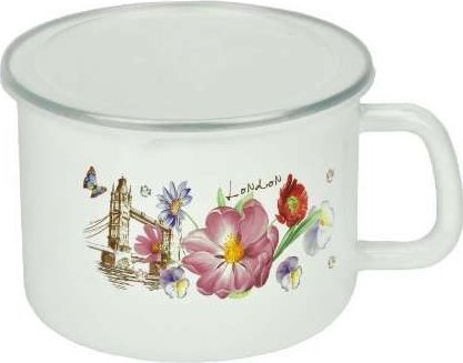 Emalia Rybnik Kubek emaliowany z plastikową pokrywą Kwiaty 2,5l