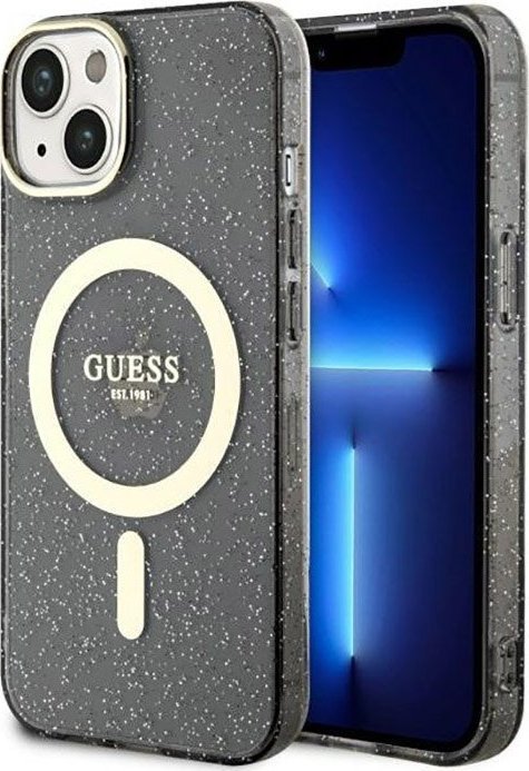 Guess Guess Glitter Gold MagSafe - Etui iPhone 14 (Czarny)
