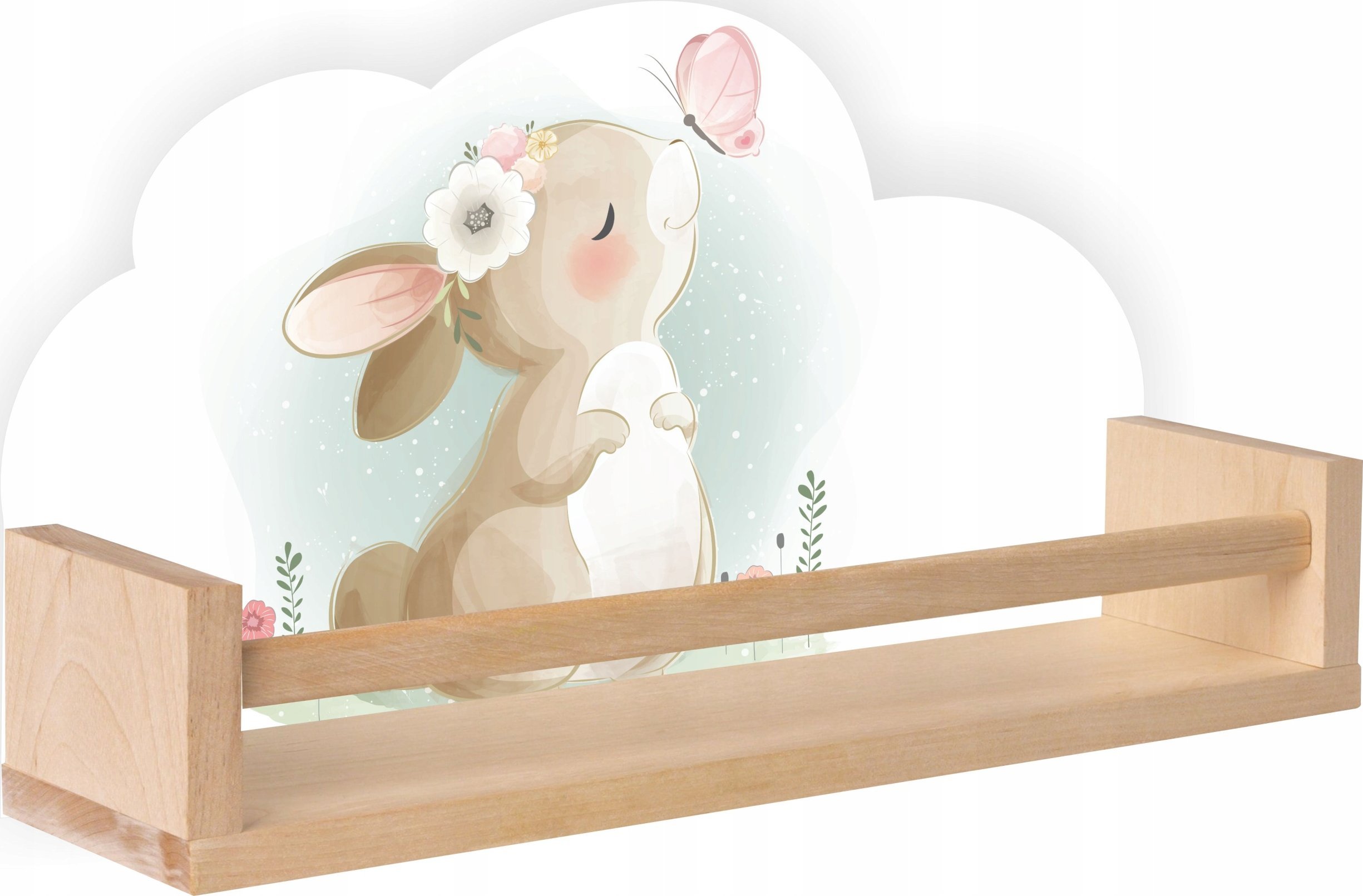 Półka drewniana CHMURKA zajączek królik motylek