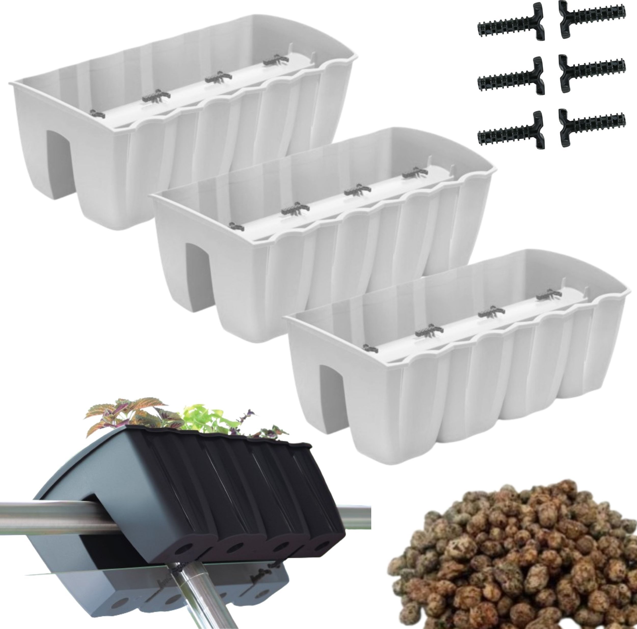 Prosperplast 3x Skrzynka na balustradę DCRO600, Doniczka balkonowa + keramzyt 5l