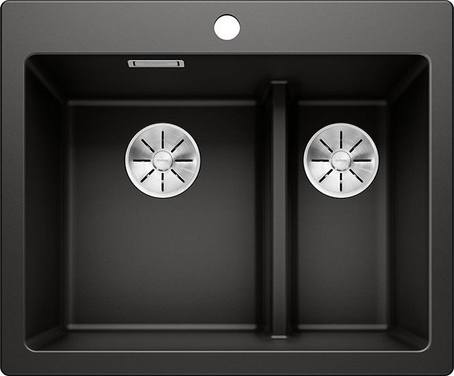 Zlewozmywak Blanco Pleon 6 Split Silgranit czarny z korkiem InFino, komora z lewej (525955)