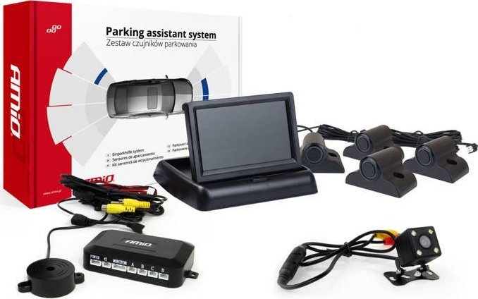 AMiO Zestaw czujników parkowania tft02 4,3" z kamerą hd-315-led 4 sensory czarne truck