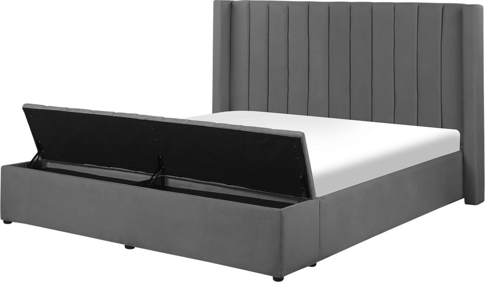 Beliani Łóżko welurowe z ławką 180 x 200 cm szare NOYERS