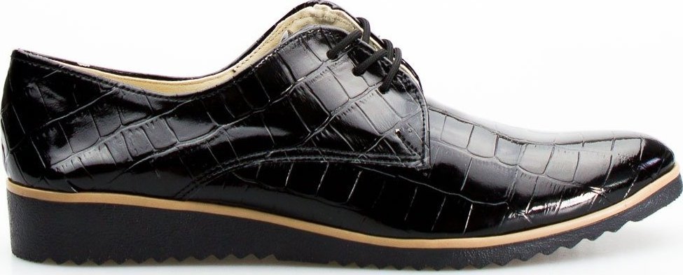 Optimo Półbuty na koturnie wężowe lakierowane czarne Optimo-41