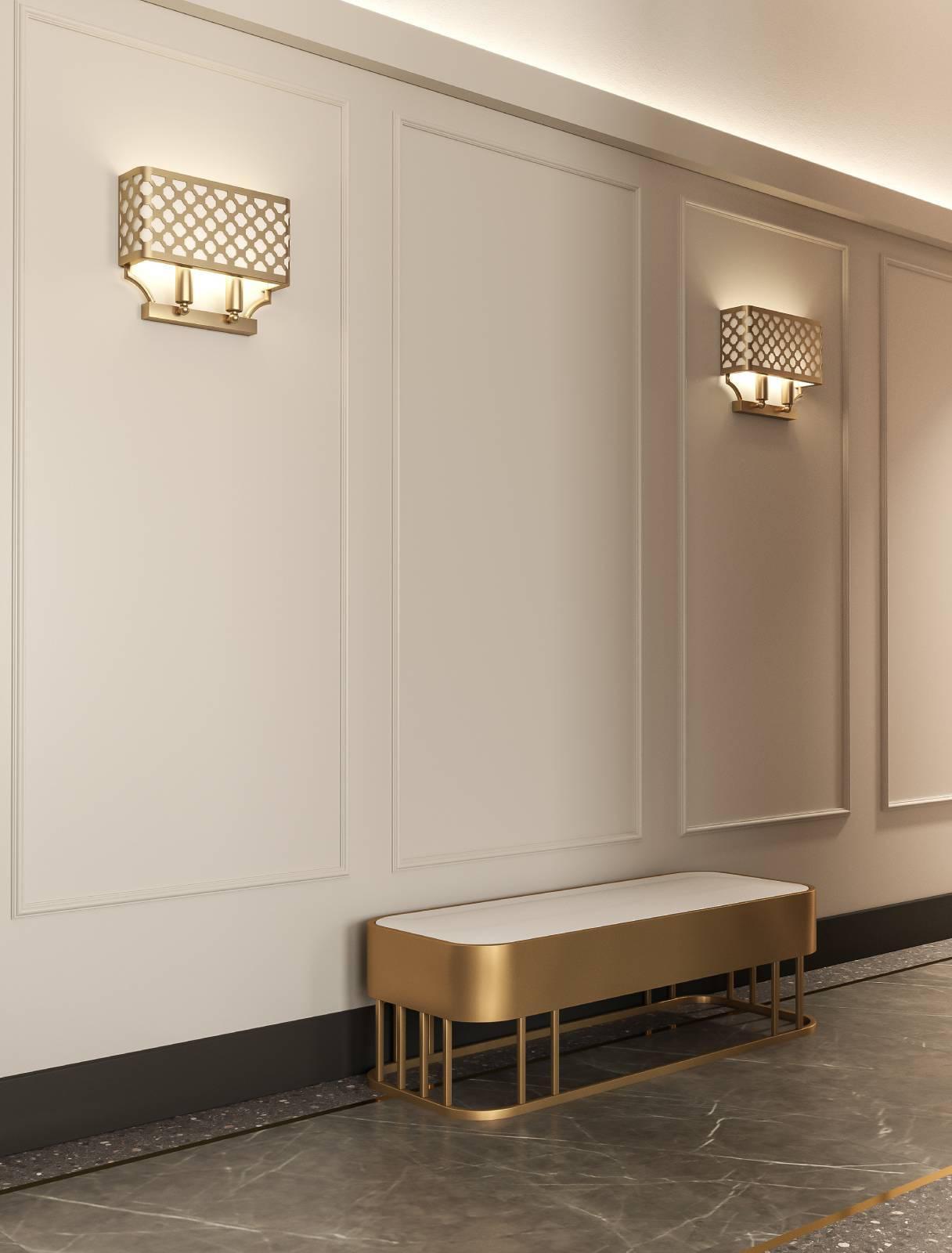 Kinkiet Orlicki Design Kinkiet LAMPA ścienna Verno Parette Old Gold Orlicki Design metalowa OPRAWA prostokątna ażurowa złota satyna kremowa