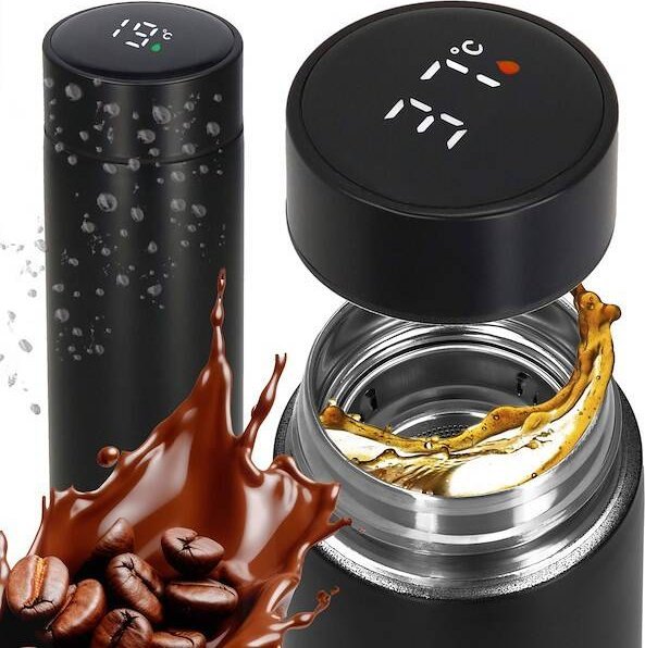 Springos Termos 500 ml ze stali nierdzewnej kubek termiczny z wyświetlaczem temp. czarny UNIWERSALNY