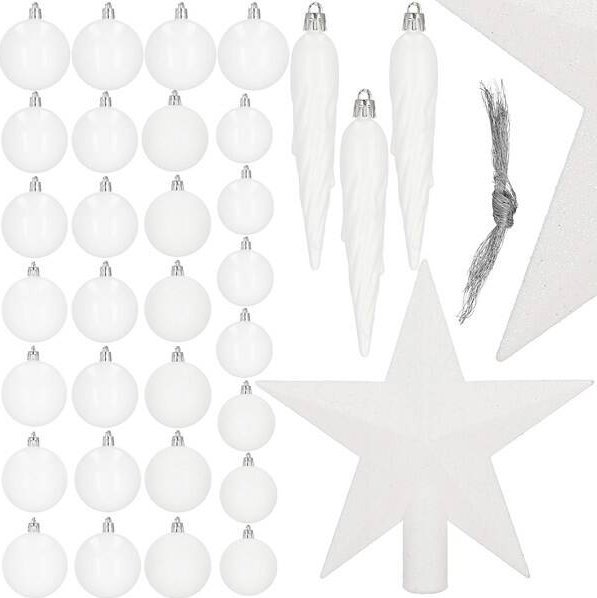 Springos Bombki choinkowe 33 szt. ozdoby świąteczne zestaw z gwiazdą białe UNIWERSALNY