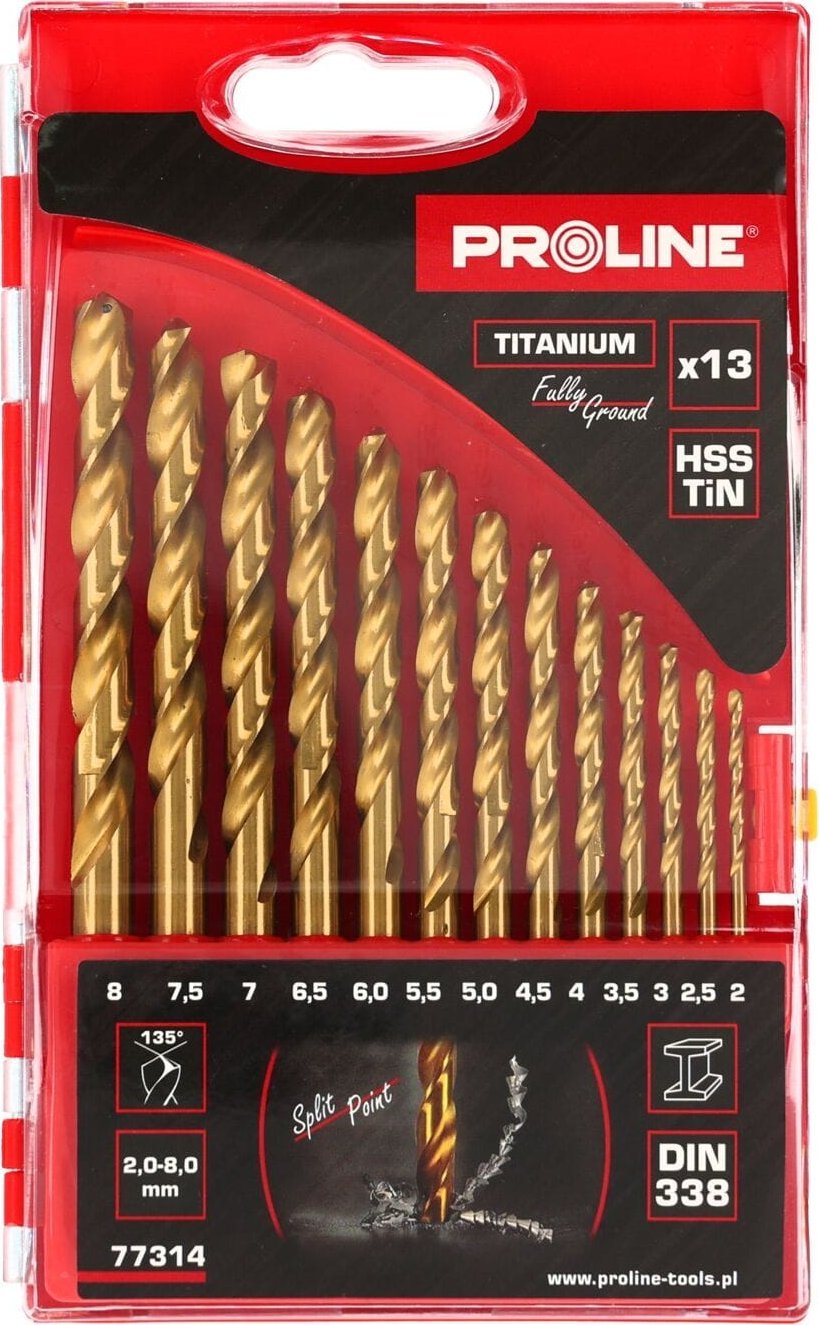 Wiertło Pro-Line WIERTŁA DO METALU HSSTIN DIN338 SZLIF.13SZT(2-8MM)PROLINE
