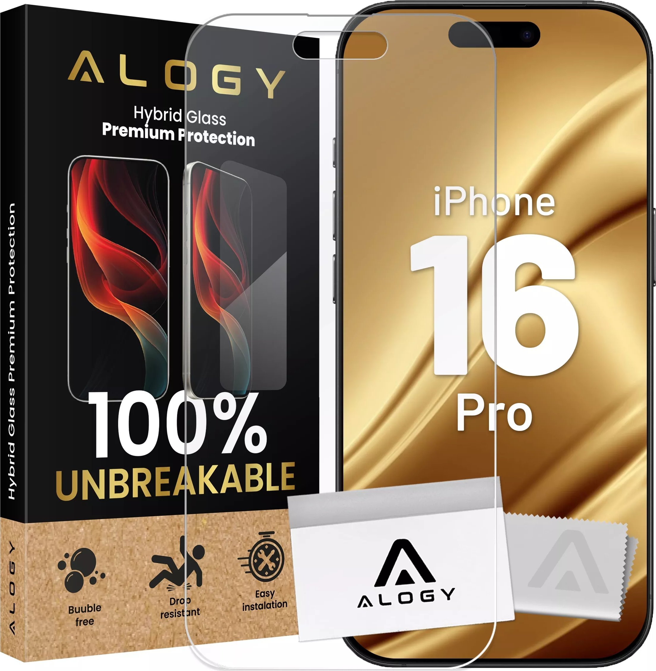 Szkło "NIETŁUKĄCE" do Apple iPhone 16 Pro hybrydowe Alogy Flexi Full Glass 9H płaskie na cały ekran