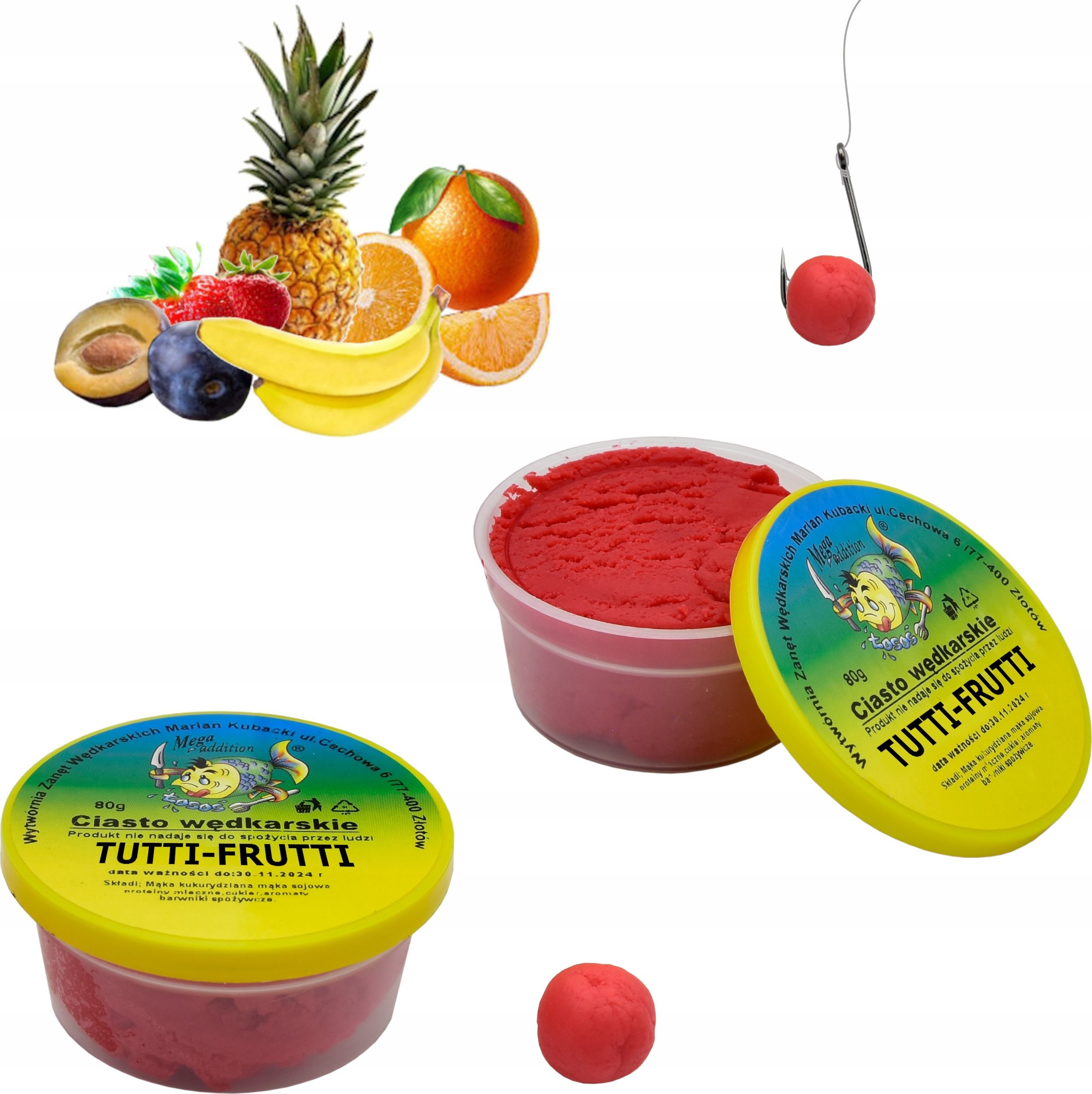 Wytwórnia Zanęt Wędkarskich Gotowe Proteinowe CIASTO WĘDKARSKIE 80g Tutti frut