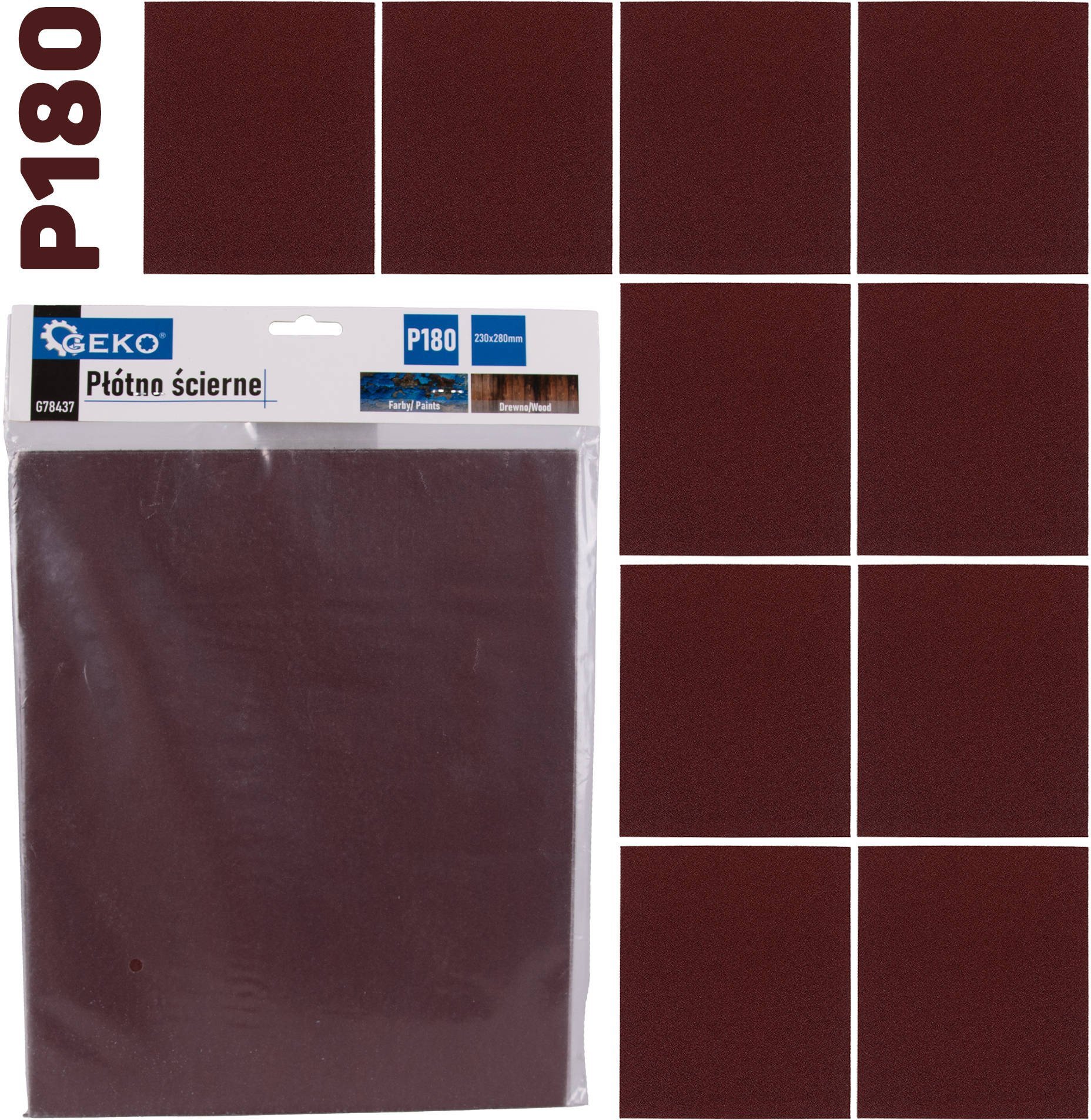 Geko Płótno ścierne – arkusz 230x280mm P180 (10/500)