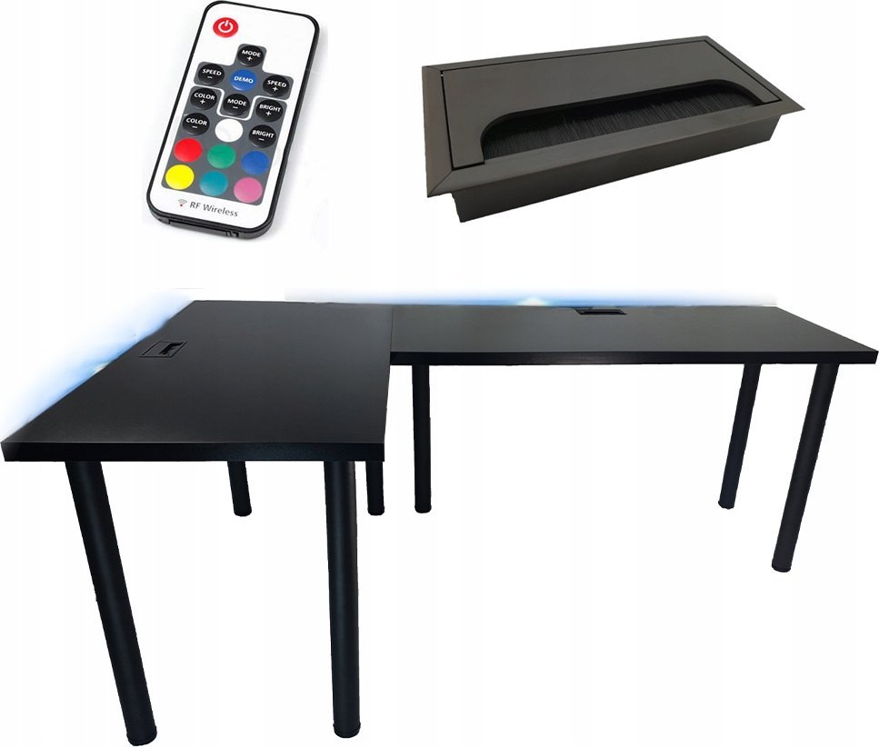 BIURKO GAMINGOWE NARONE CZARNE PRZEPUST PRODUCENT