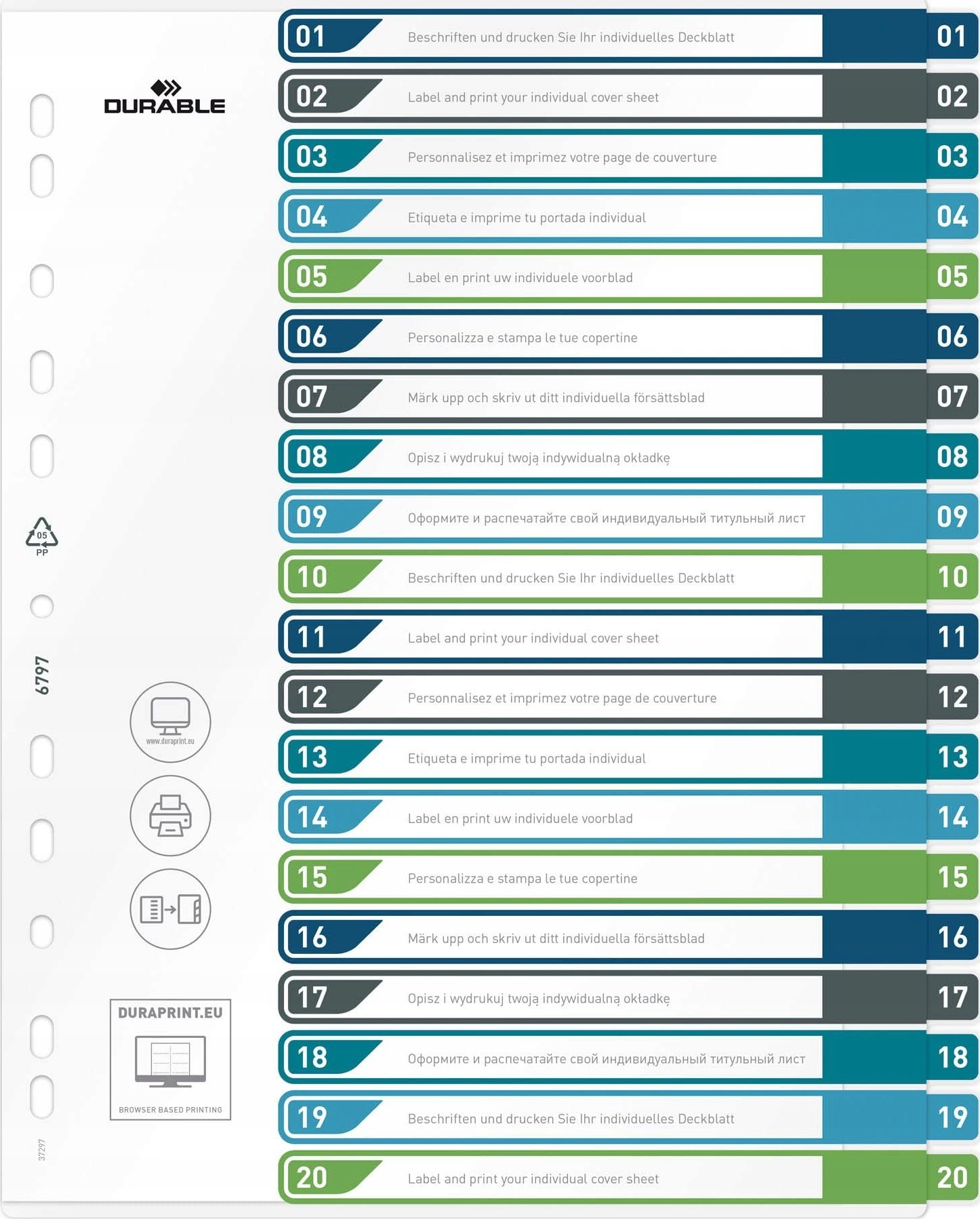 Durable Register A4 + 20tlg. 1-20 kolorowe zakładki + formularz trans.