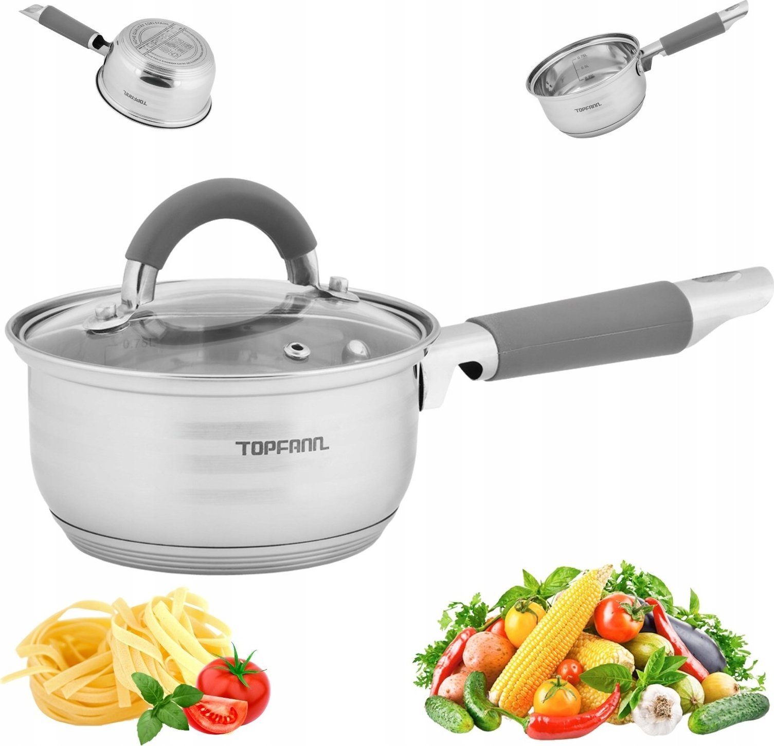 Topfann RONDEL ZE STALI NIERDZEWNEJ 14CM GARNEK Z POKRYWKĄ 1,1L GAZ INDUKCJA