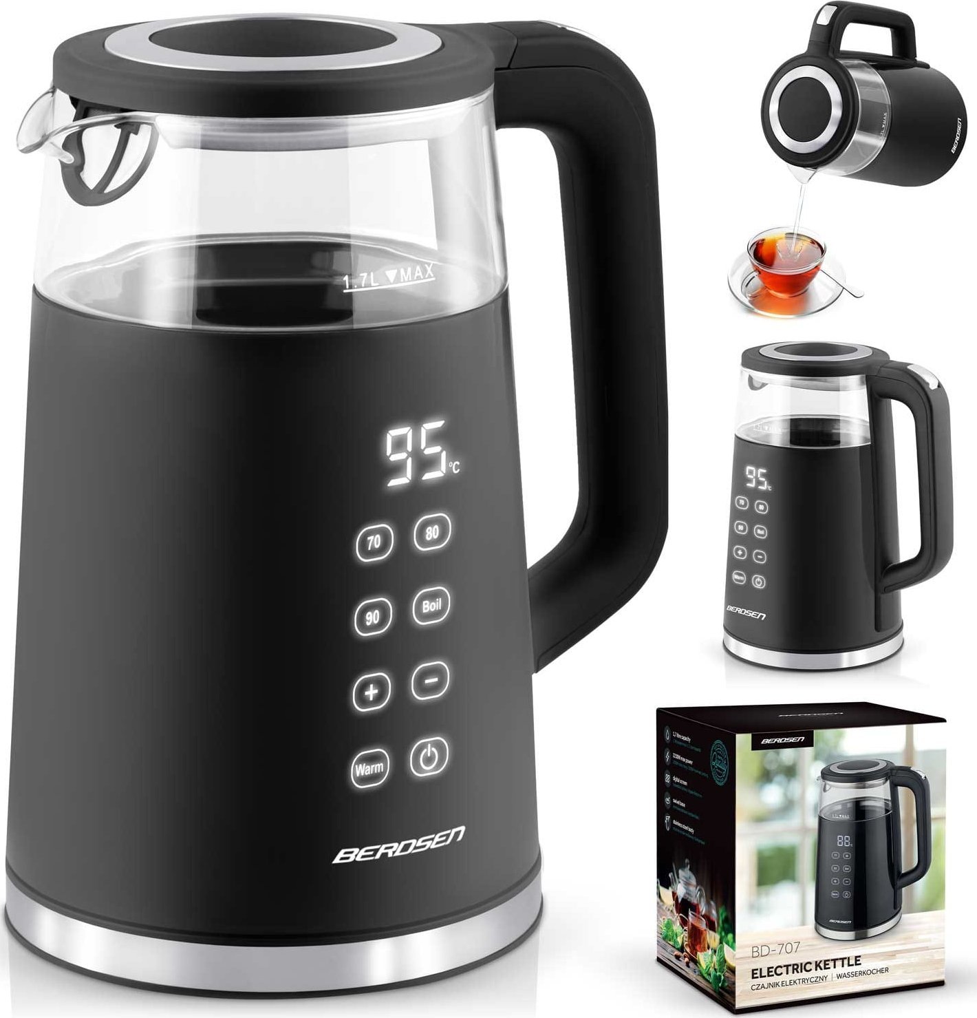 Czajnik Berdsen Czajnik elektryczny 1,7l BD-707 czarny