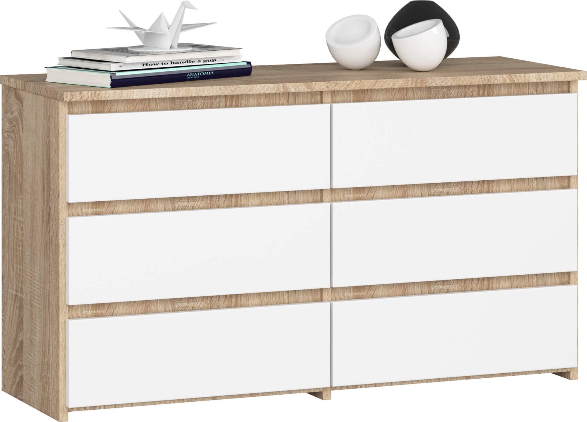 Fabryka Mebli Akord Komoda do salonu CL 100 cm 6 szuflad klasyczna - dąb sonoma biała