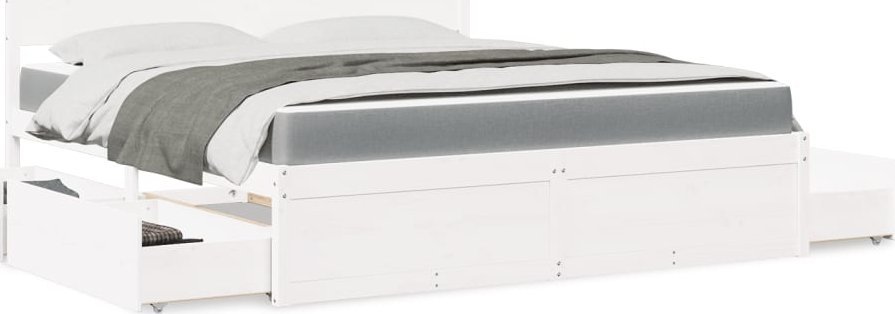 vidaXL Łóżko z szufladami i materacem, białe, 180x200 cm, sosnowe