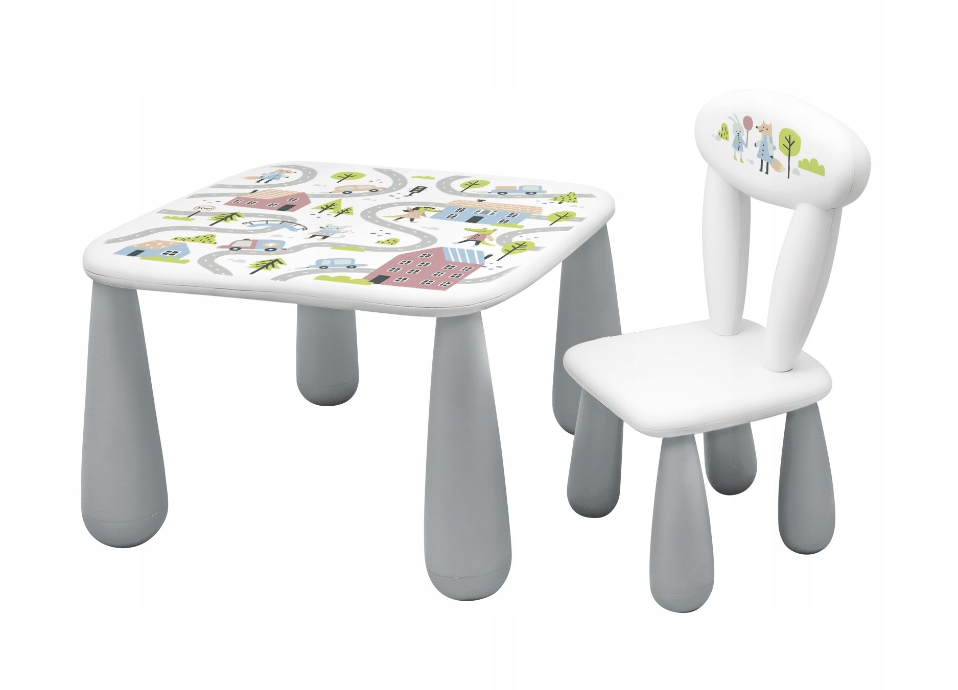 MALTEX SET LUNA TOWN Stolik dla dzieci + krzesełko biały/szary