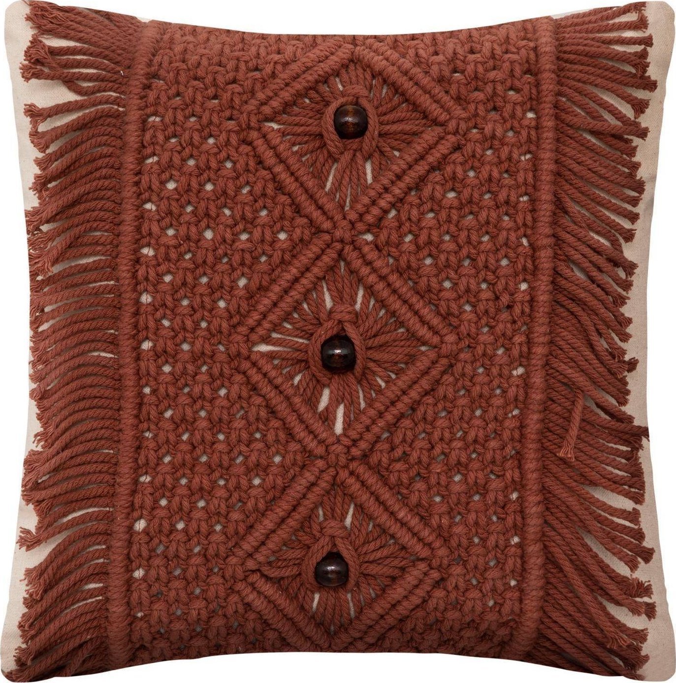 Atmosphera Poduszka dekoracyjna z frędzlami Ali, makrama, koraliki, 40 x 40 cm