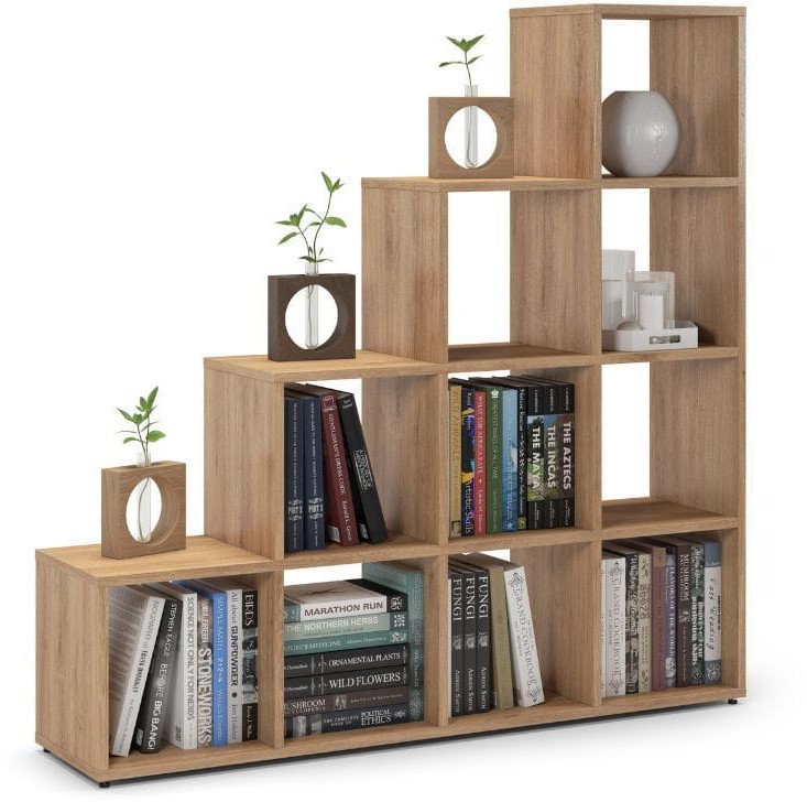 Regał schodkowy, komorowy, ETAP, 133x30x133 cm, dąb, mat | TYLETEGOTU