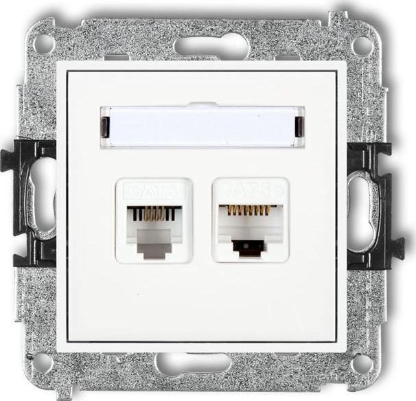 Karlik MINI Gniazdo telefoniczne RJ11 + gniazdo komputerowe RJ45 kat. 5e 8-stykowy beznarzędziowy białe MGTK