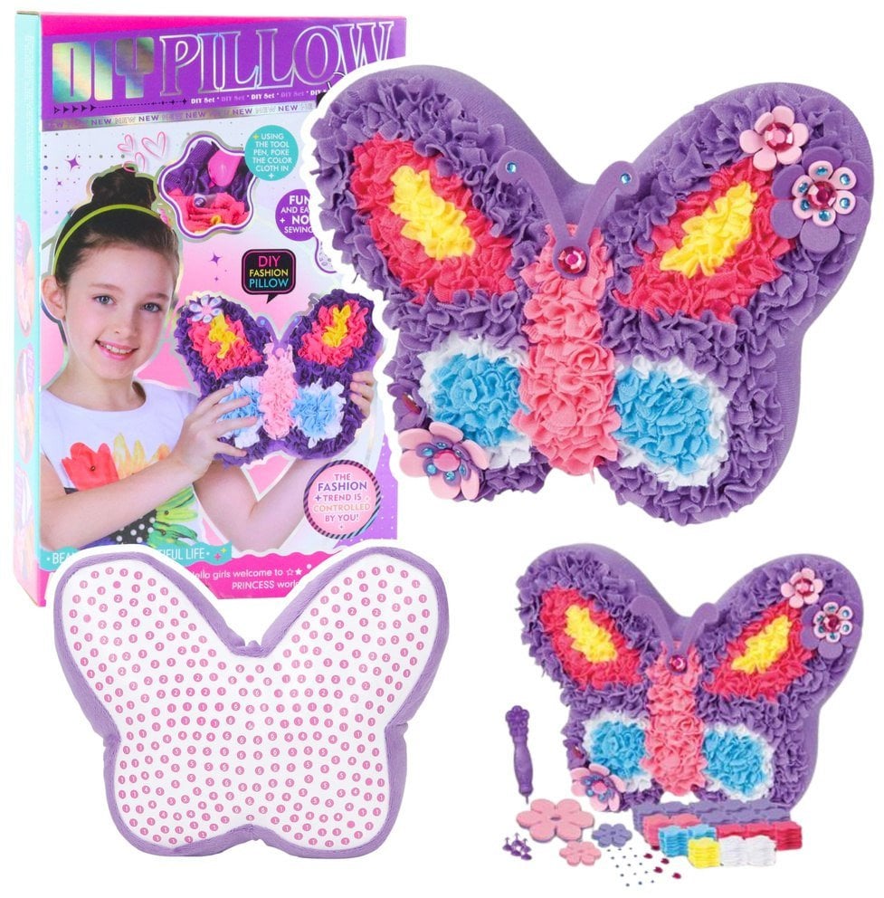 Zestaw Kreatywny DIY Poduszka Do Szycia Wyszywanka Motylek Fioletowa EDUKAMP
