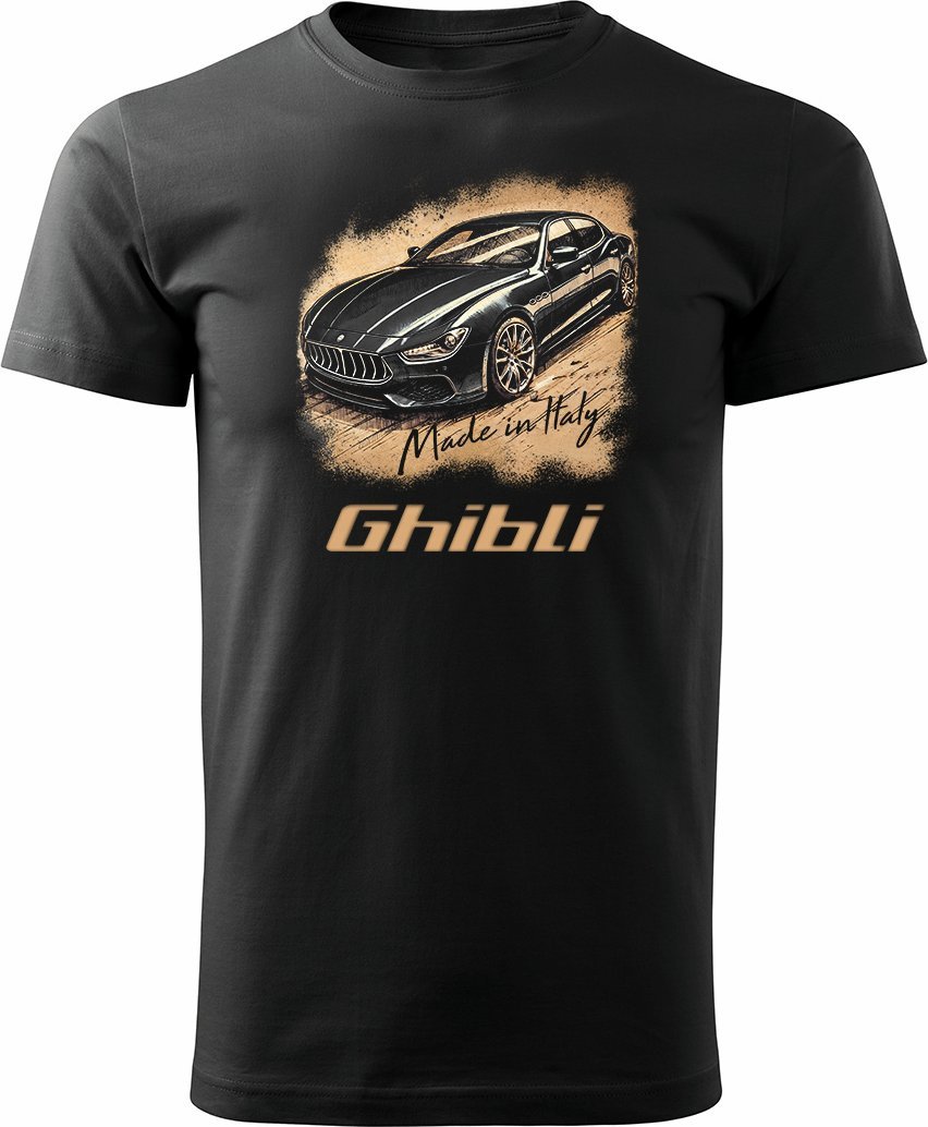 Koszulka samochodowa z samochodem Maserati Ghibli męska czarna REGULAR M