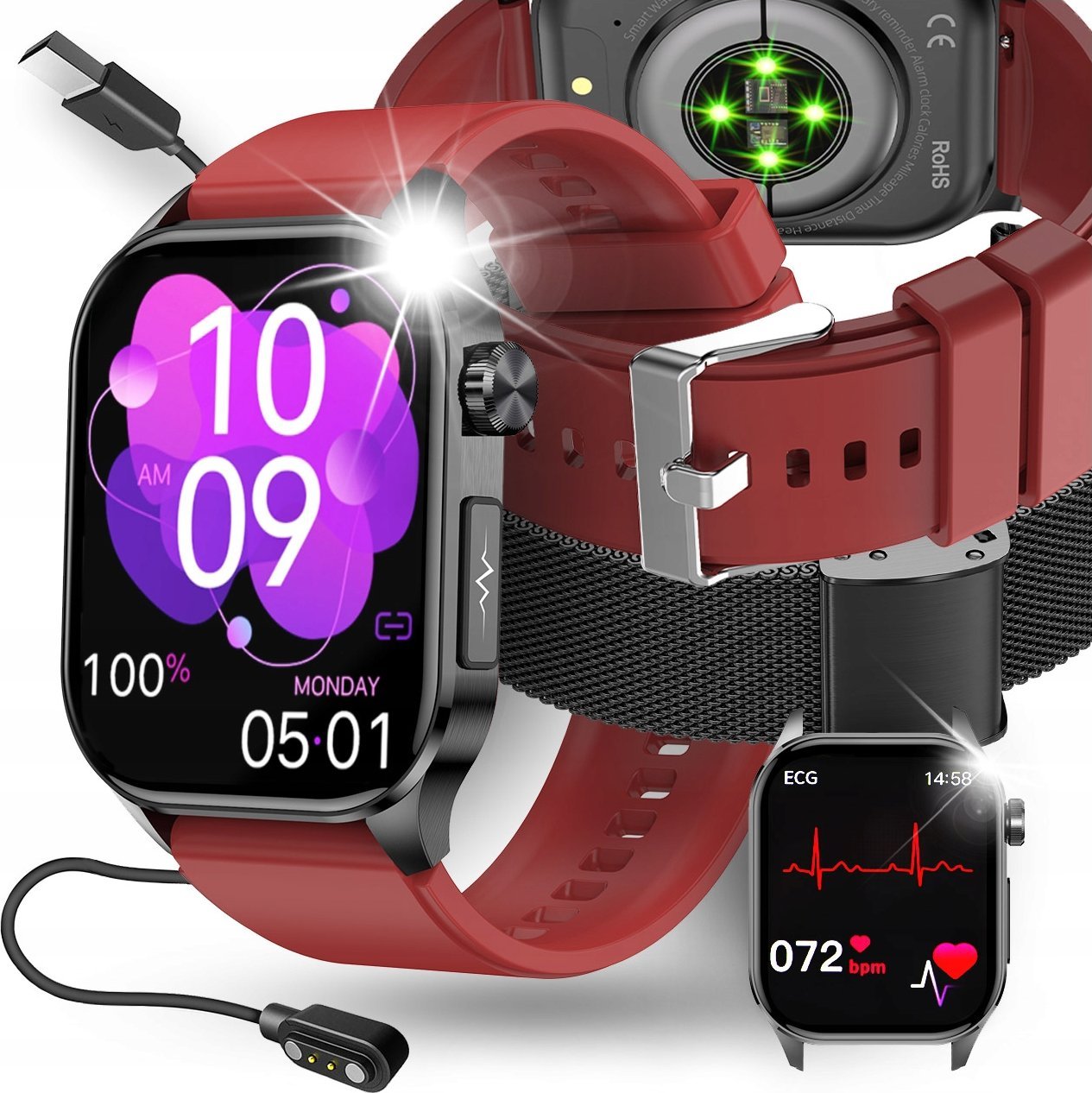 SMARTWATCH KARDIOWATCH POMIAR GLUKOZY EKG TEMPERATURA HRV CIŚNIENIE ROZMOWY