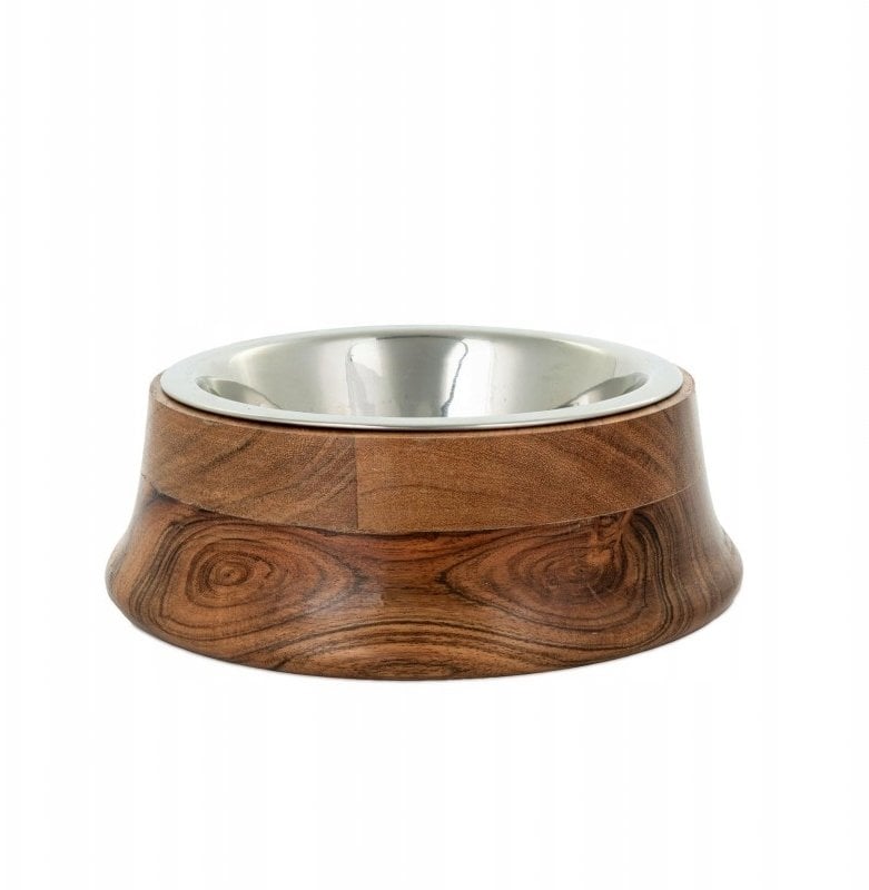Miska, dla psa, stalowa, w oprawie drewnianej, 16cm, rozmiar M