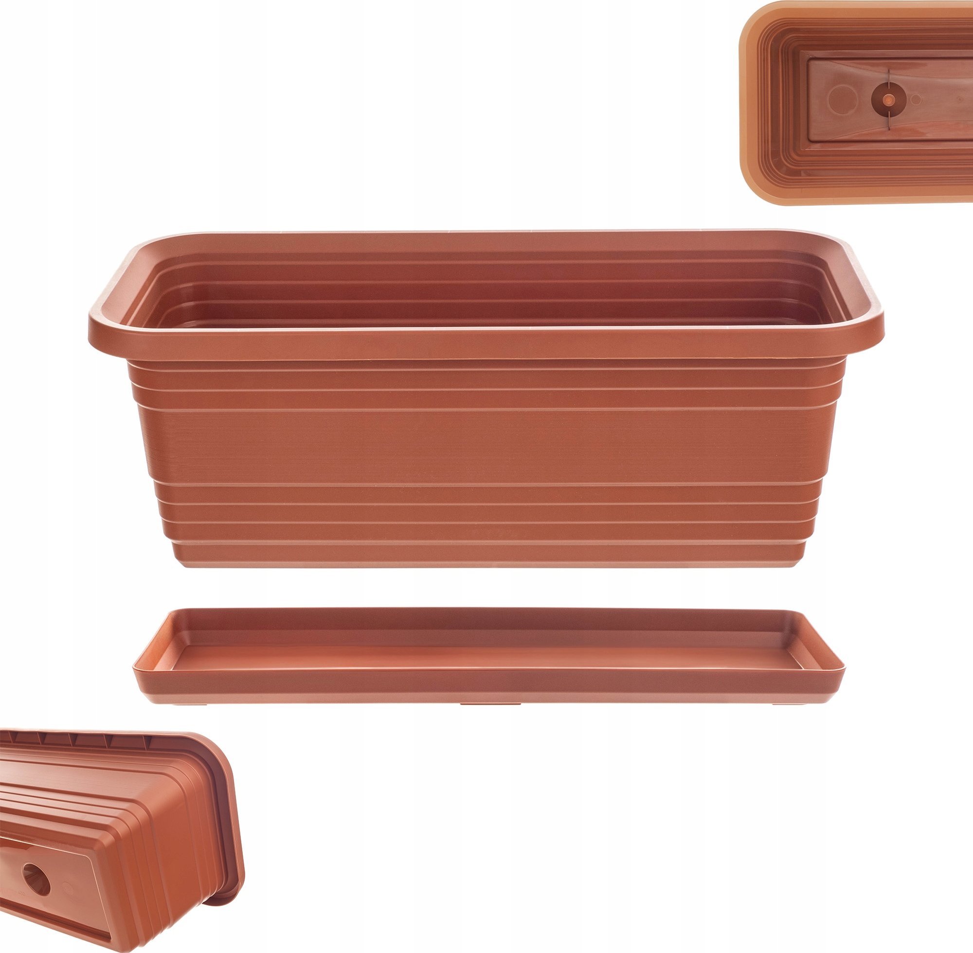 KADAX Doniczka Balkonowa Skrzynka Donica Na Kwiaty 40cm + Podstawka Ceglasta