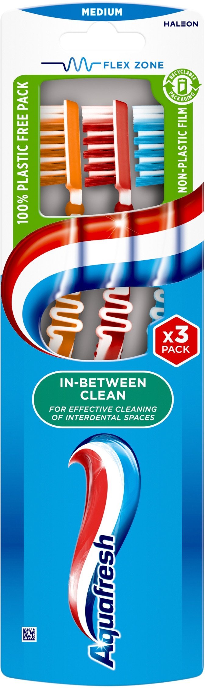 AQUAFRESH Szczoteczka do zębów In-Between Clean - medium(średnia) TRIO 3 sztuki